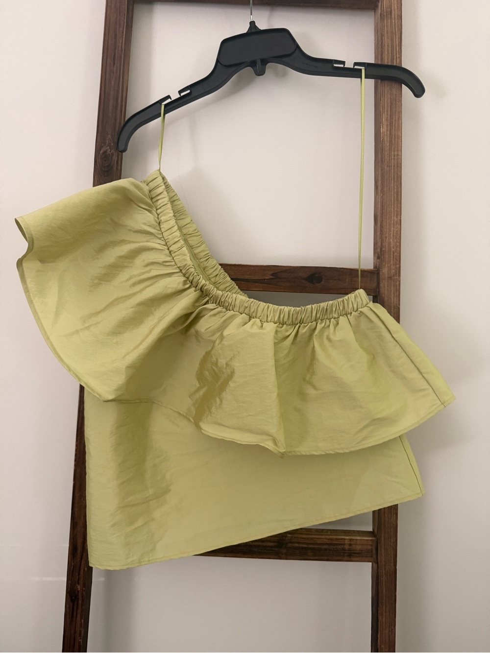 Anthropologie Asymmetrical One-Shoulder Ruffle Top — Light Green